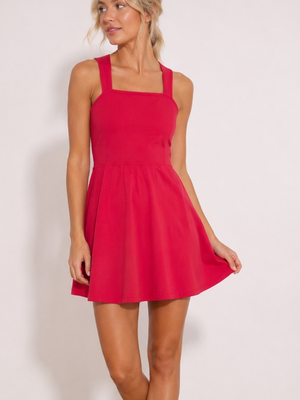 OQQ Red Ribbed Tank Bodice Flared Skirt Dress Size Med